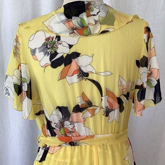 Kate And Lily Yellow Chiffon Ruffle Dress Women’s 14 Beautiful Floral Maxi - Picture 6 of 7
